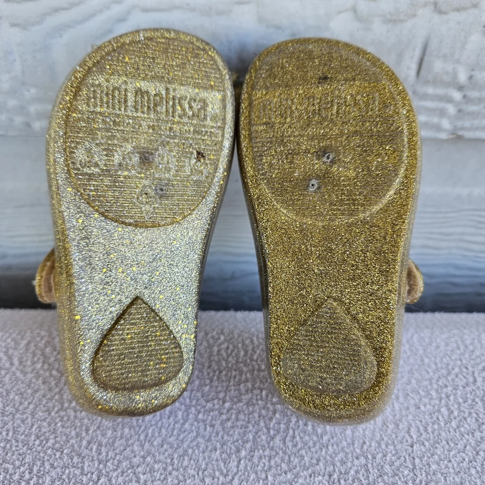 Mini Melissa Ultragirl Butterfly Gold Mary Jane Jelly Flats SZ 6 Hook & Loop
